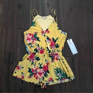 IRIS Yellow Floral Romper Small NWT
